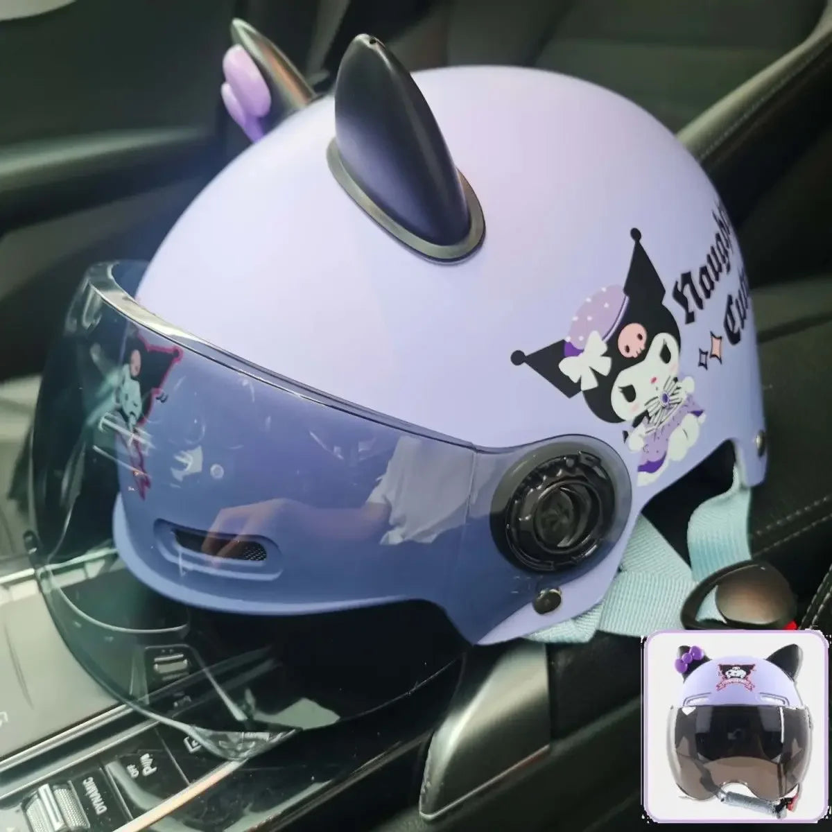 Vintage Cartoon Cute Sanrio Kuromi Helmet Electric Car Women's Summer 3C Certification Half Helmet Cute Children's Adult Helmet
