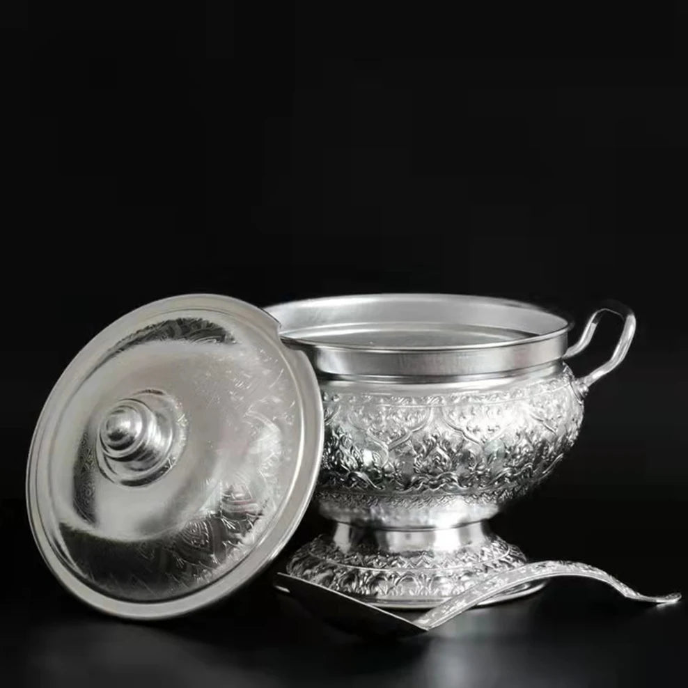 Thai Tom Yum Soup Pot Tall Feet Tin Pan Soup Dessert Container With Spoon Home Decoration Thai Tableware For Kitchen