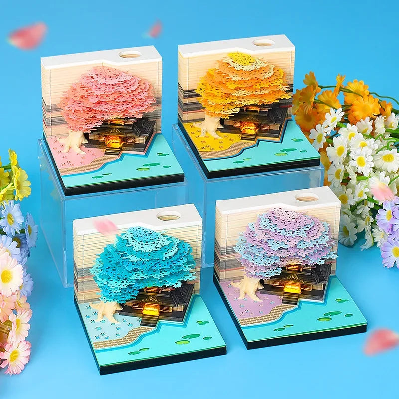 Treehouse 3D Desktop Calendar Sticky Notes Creative Crafts Souvenirs Paper Carvings Post-it Notes New Year Gifts Office Ornament
