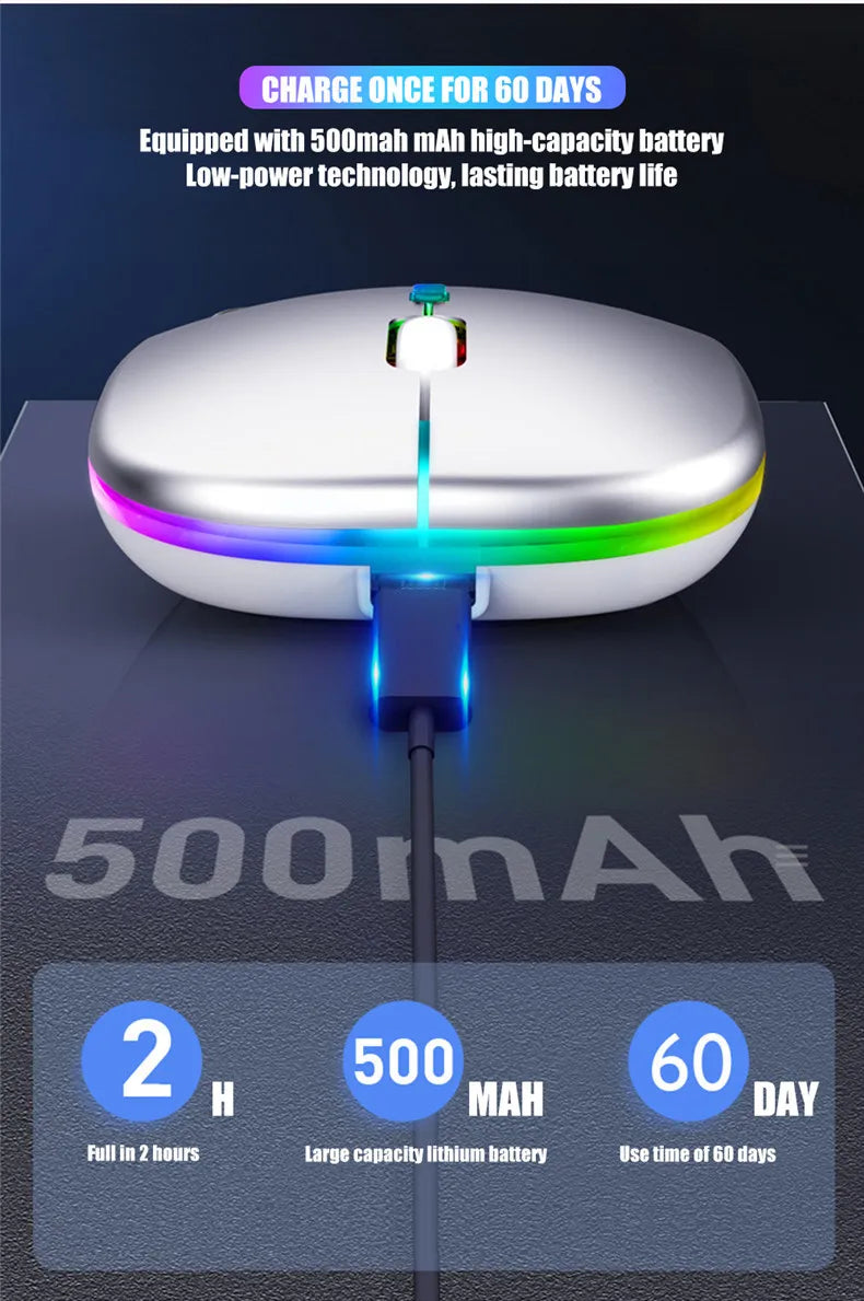 Souris sans fil rechargeable silencieuse à rétroéclairage LED pour ordinateur portable, récepteur 2,4 GHz, souris optique double mode Bluetooth
