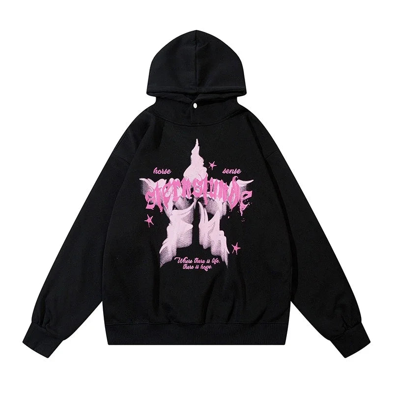 American street style pattern printed hooded sweater men's and women's autumn and winter casual fashion couple's coat