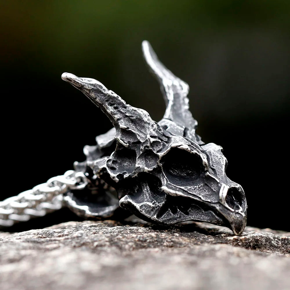 2022 New Design Charms Viking Dragon Skull Pendant Necklace Men's Fashion Biker Rock Punk Jewelry Antique Retro Chain Gift
