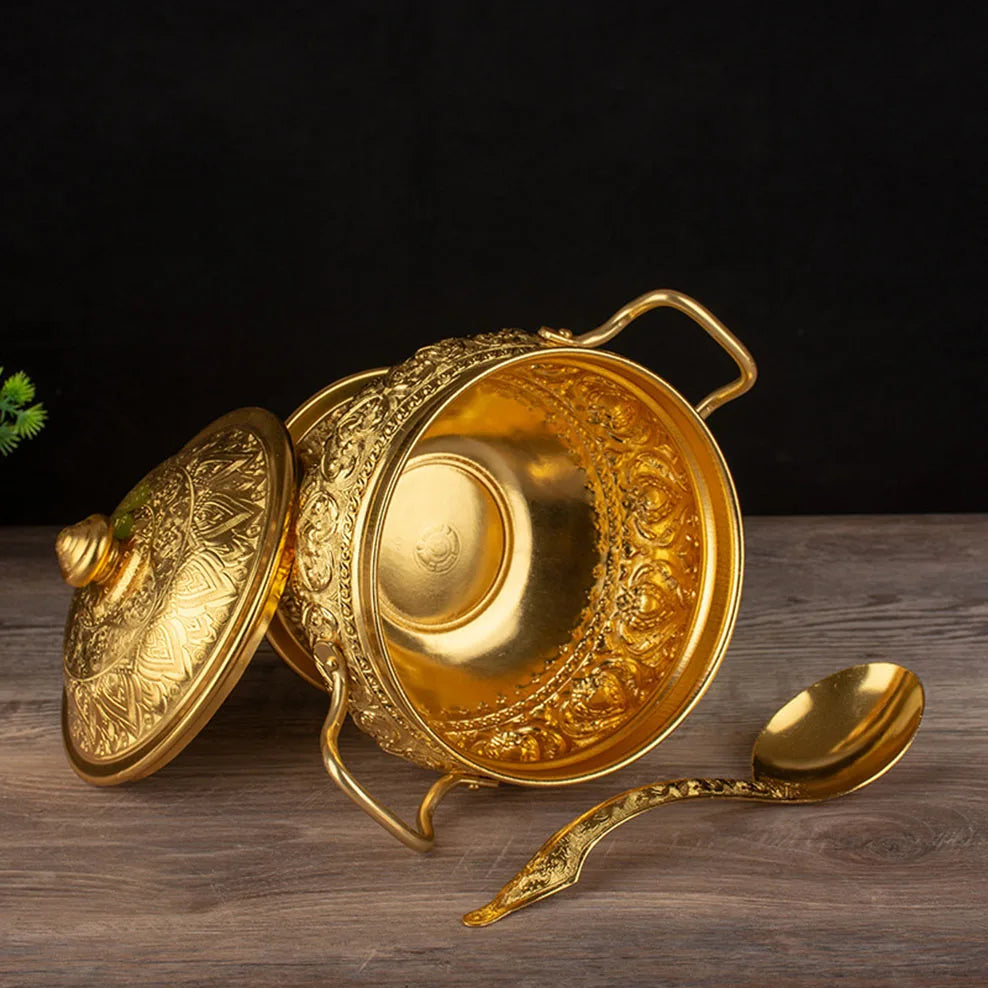 Thai Tom Yum Soup Pot Tall Feet Tin Pan Soup Dessert Container With Spoon Home Decoration Thai Tableware For Kitchen