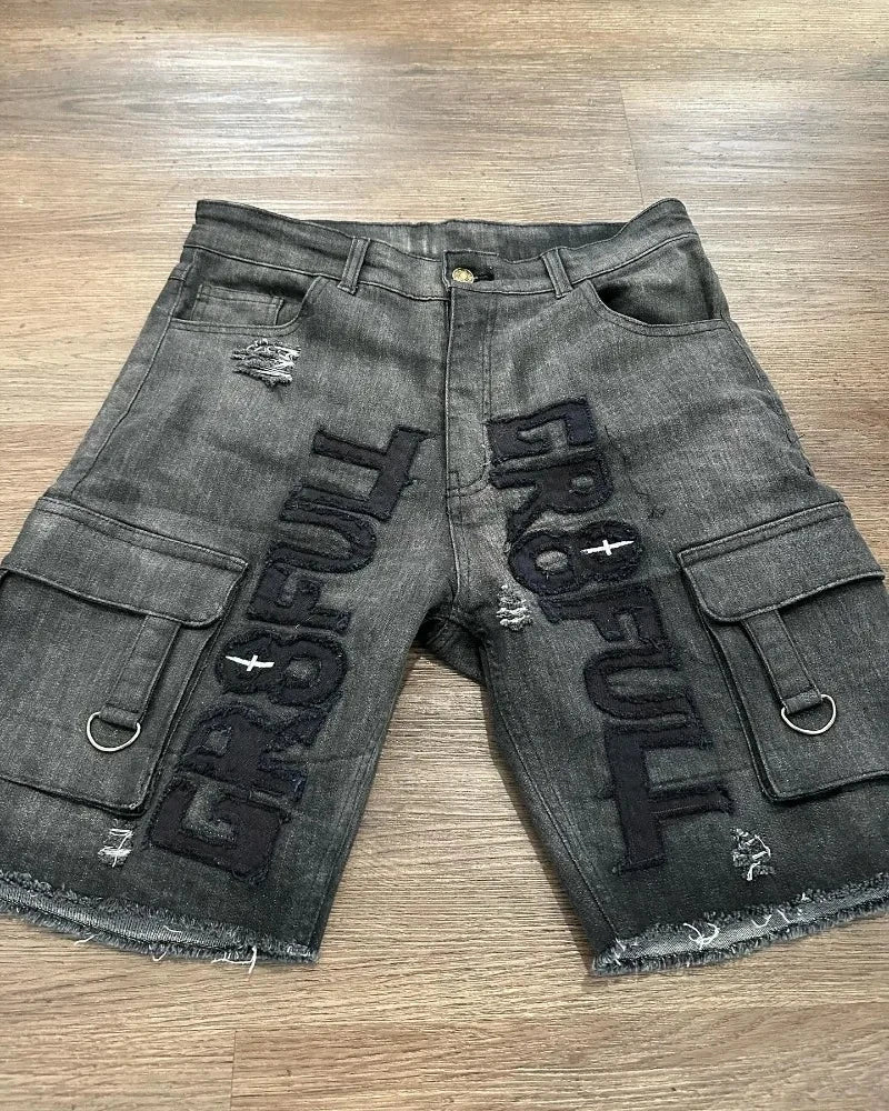 2024 American New Fashion Embroidered Denim Shorts With Oversized Geometric Patterns Women Y2K Harajuku Hip Hop Shorts