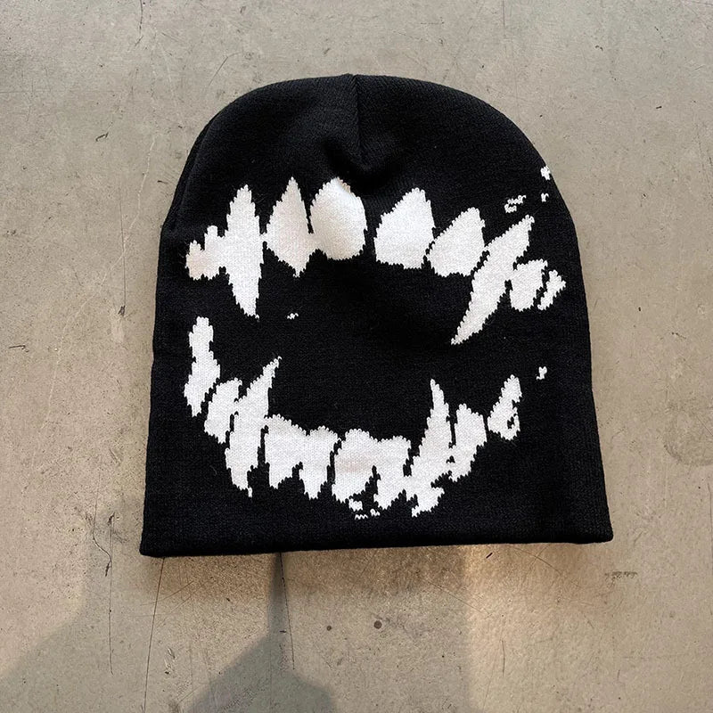 Gorro de punto para mujer, gorro gótico con dientes, ropa de calle Y2k para hombre, jersey de moda de invierno, Kpop, Harajuku, vintage, cálido, hip hop, unisex