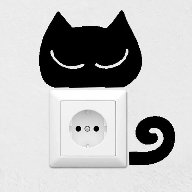 2Pcs/Set Cat switch sticker, Funny Cute Cat Switch Wall Sticker, Art Wall Stickers Art Murals, for Home Living Room Bedroom Deco