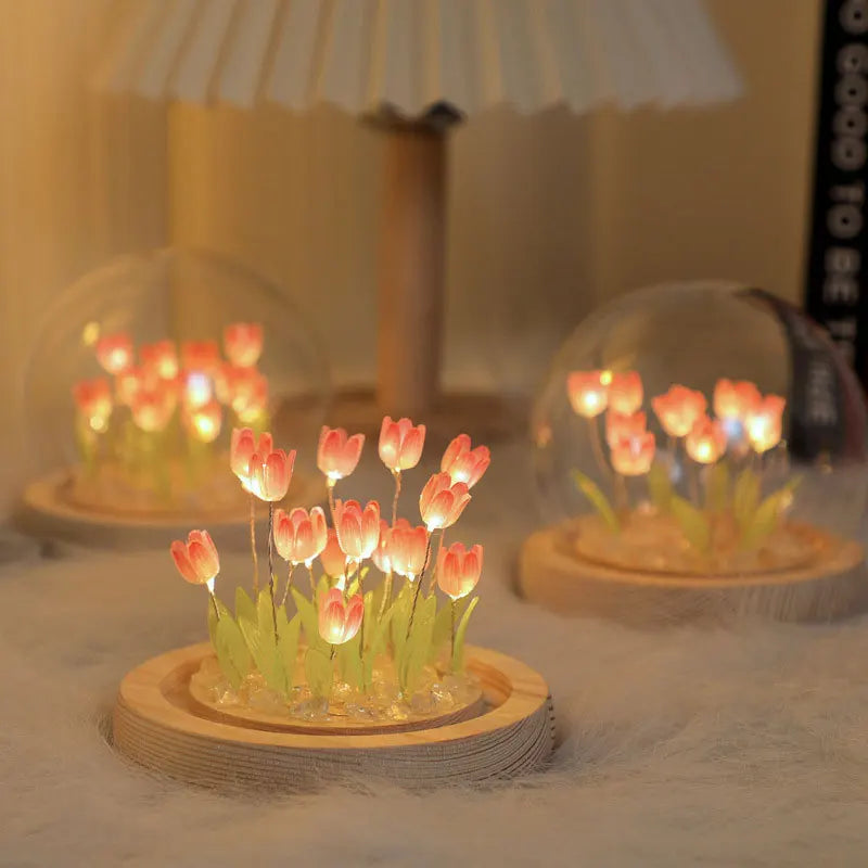 Lámpara de noche con tulipán artificial YOMDID, hecha a mano, lámpara de noche LED para dormitorio, decoración, regalos de cumpleaños y Navidad