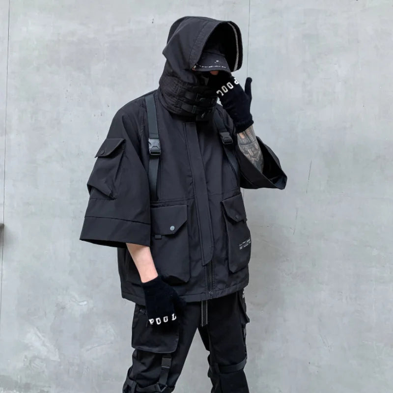 2022 Autumn Winter Hip Hop Techwear Cargo Jacket Men's Harajuku Casual Hooded Jackets Tactical Hooded Coats Streetwear