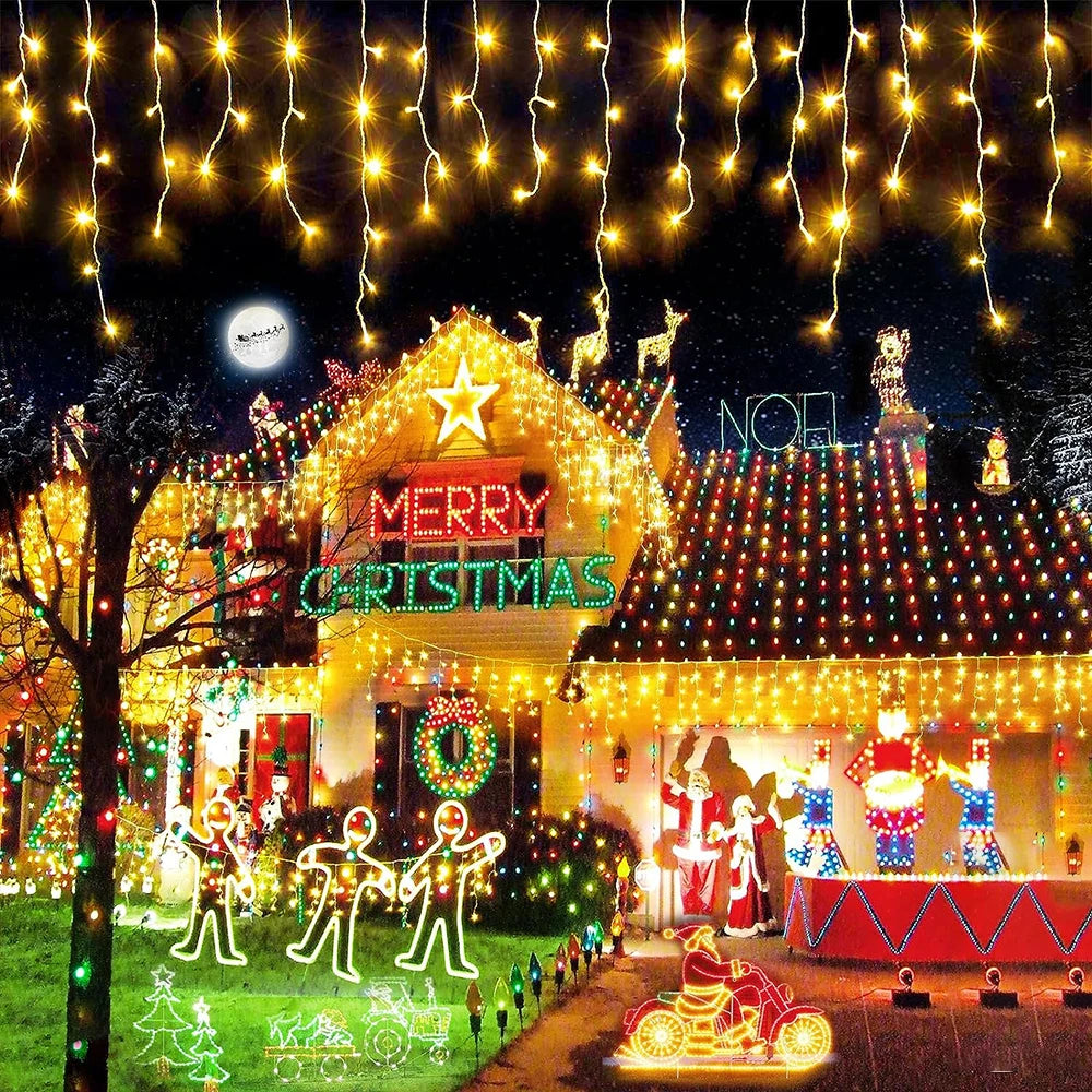 Outdoor Eaves Decoration 7.5M 160Leds Solar lcicle string Lights 8 Lighting Modes Christmas Halloween Party Holiday Lights