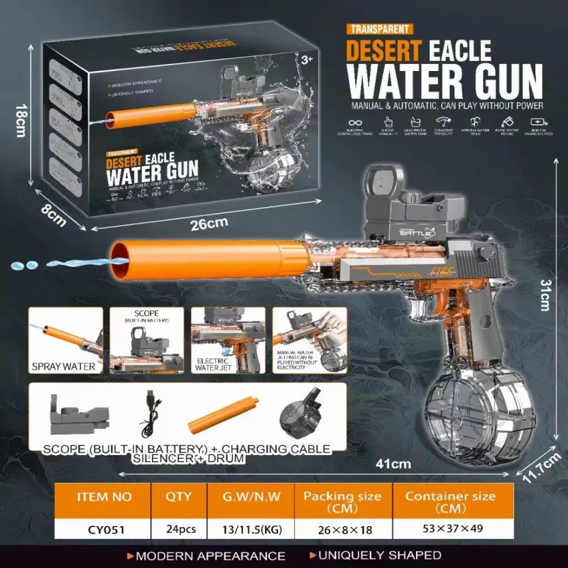 Transparent Sand Eagle Linkage Version Electric Water Gun Large Capacity Continuous Shot Water Fight Water Gun Toys