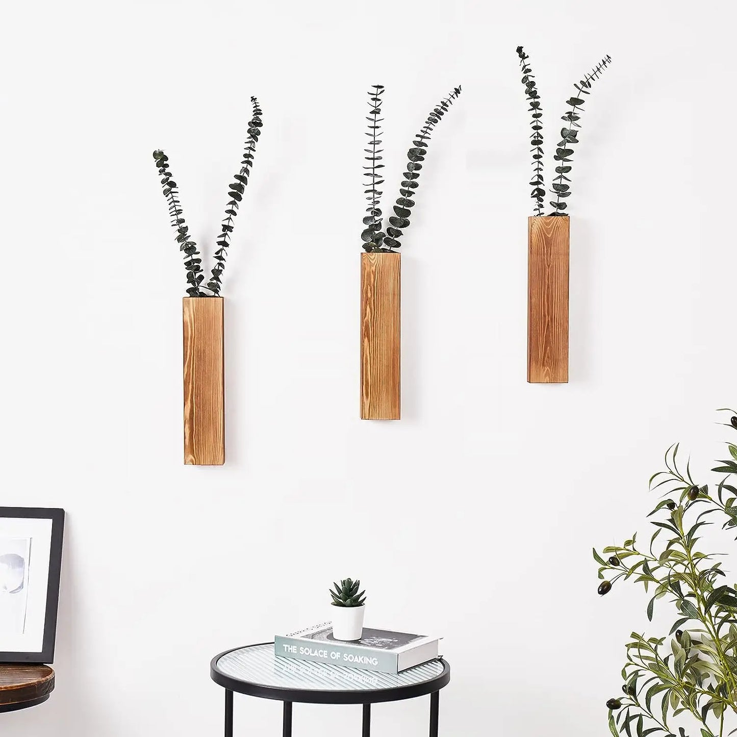 Jardinera de madera para pared, decoración de pared para plantas de flores artificiales, soportes de madera para plantas, jarrón de bolsillo para colgar en la pared para sala de estar