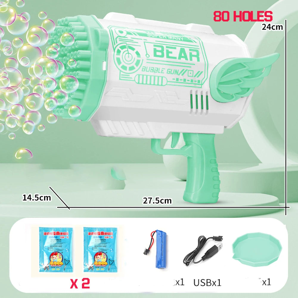 Pistolet à bulles automatique Machine à bulles de savon électrique LED N-Hole Bubble Maker Blower Bubble Guns Jouet Jeu de plein air Cadeau de fête de mariage