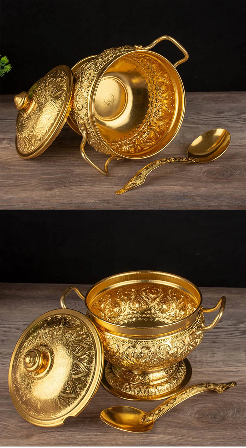 Thai Tom Yum Soup Pot Tall Feet Tin Pan Soup Dessert Container With Spoon Home Decoration Thai Tableware For Kitchen