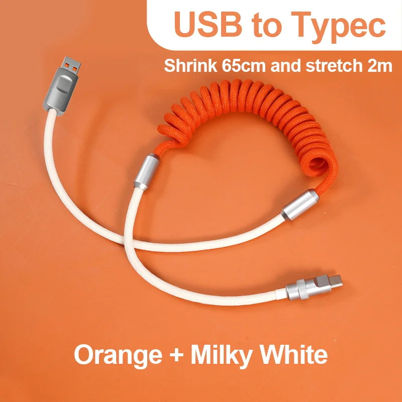 Cable de carga rápida de 120 W, retráctil, de aleación de aluminio, PD, cable de datos USB C para Samsung Galaxy, OPPO, Xiaomi, Huawei, 2 m