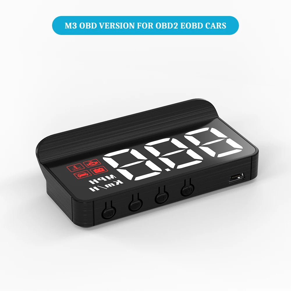 WiiYii M3 HUD Affichage tête haute OBD2 Ordinateur de bord Projecteur de vitesse OBD2 Auto Ordinateur de bord Alarme de kilométrage de carburant Accessoires de voiture