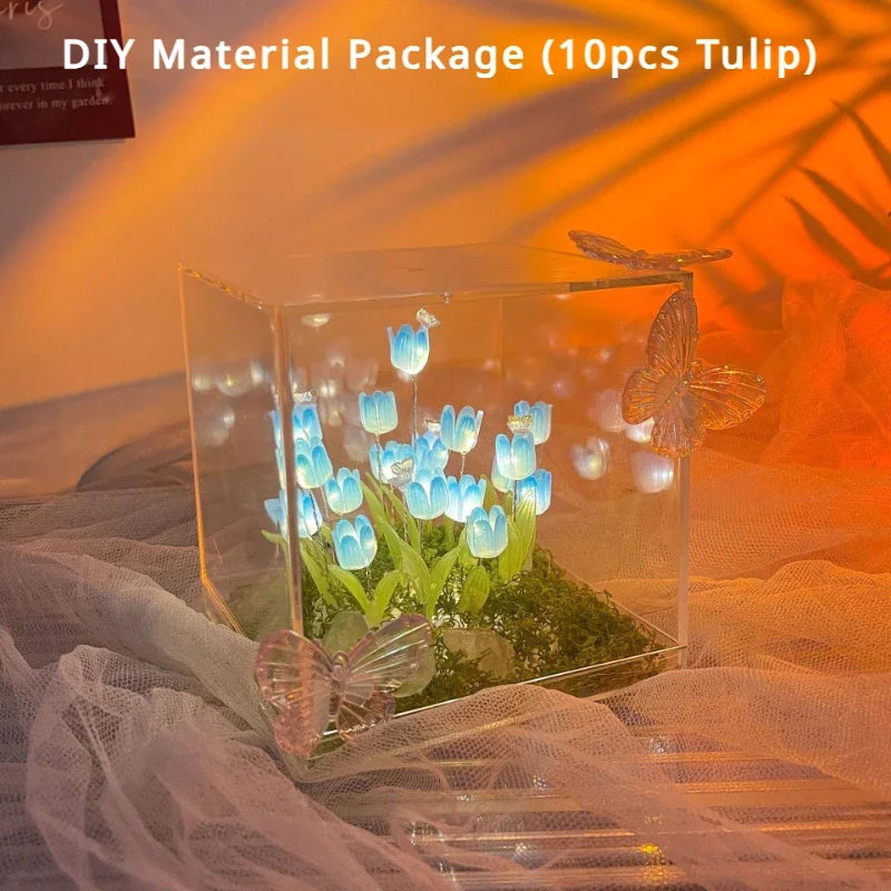 Artificial Tulip Flower Lamp Christmas Gifts Handmade DIY Infinity Tulips Garden Night Light LED Wedding Decor Birthday Gift