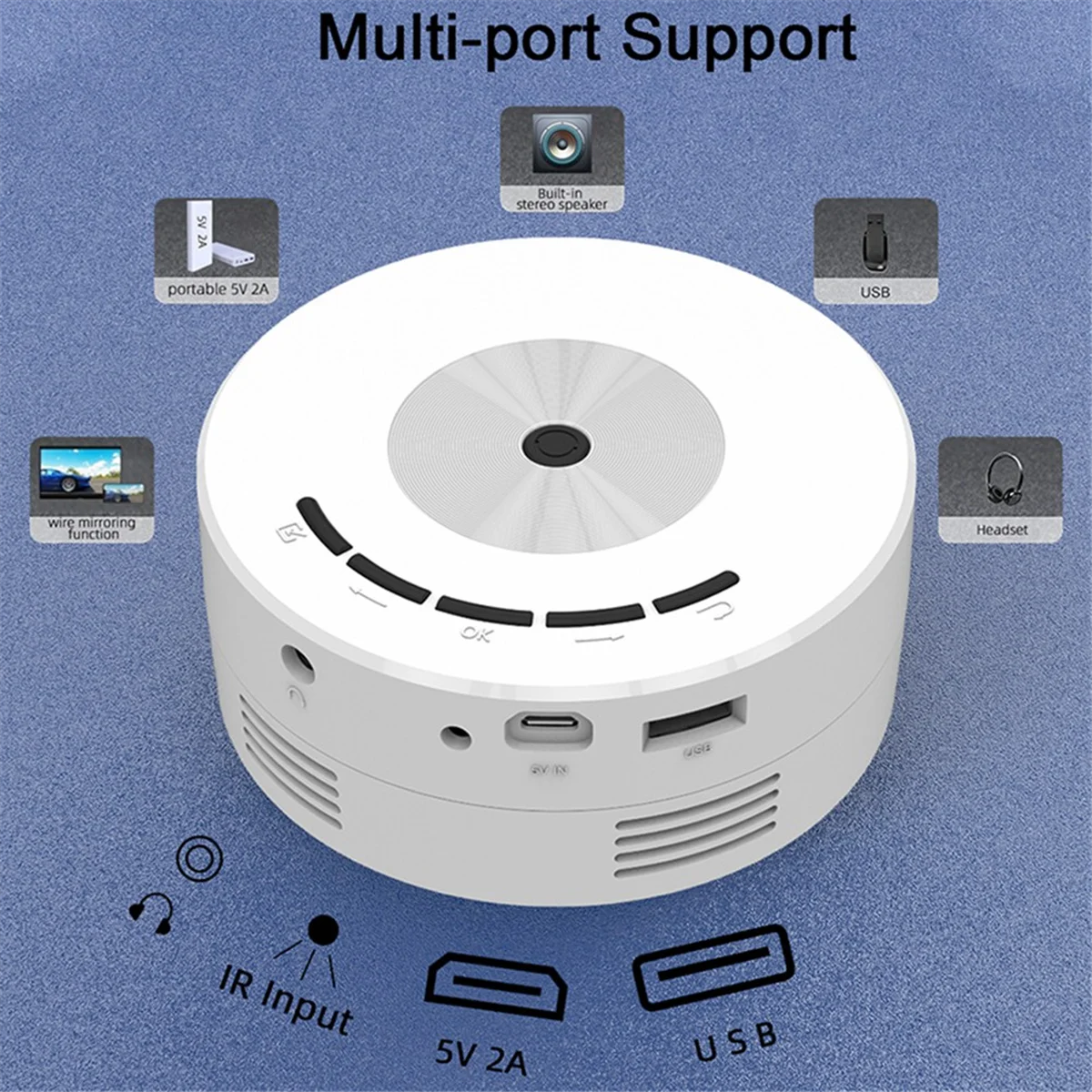 Miniproyector LED YT200 Reproductor multimedia doméstico Proyectores portátiles de audio Proyección de vídeo USB con cable Misma pantalla Espejo
