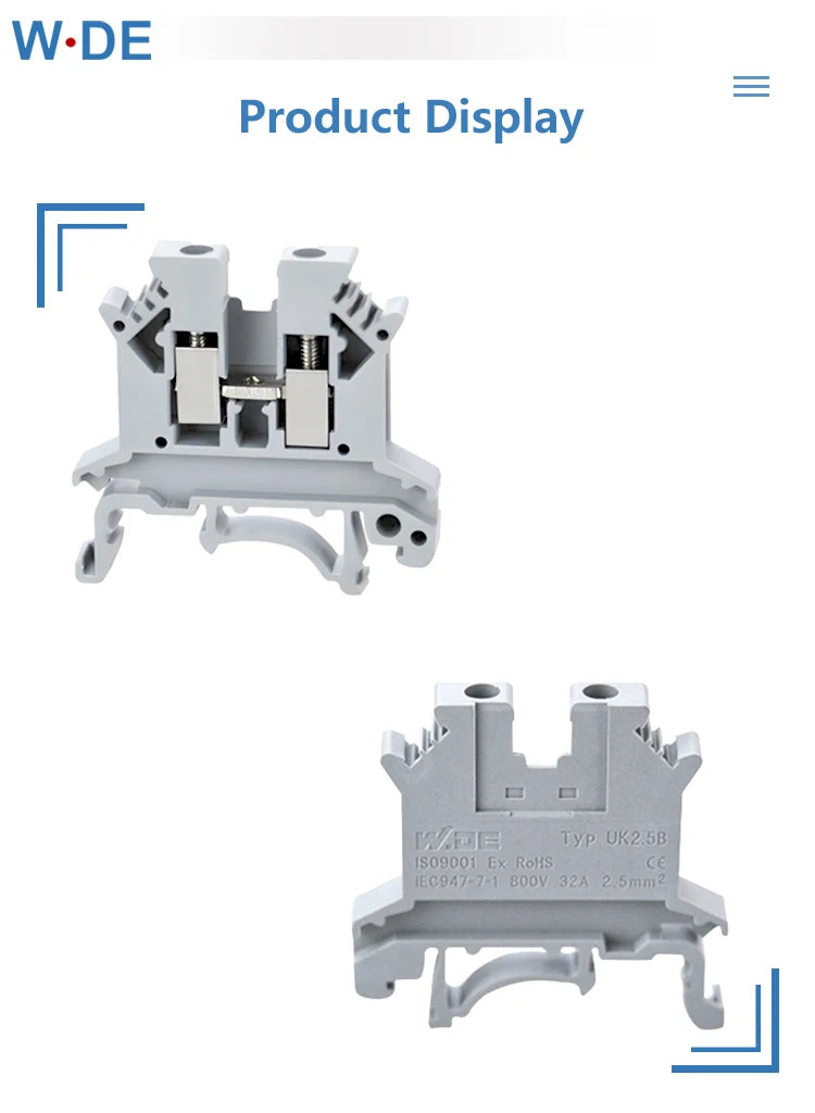 10 piezas Bloque de terminales de riel DIN UK-2.5B Cable Conductor eléctrico Conector universal Bloque de terminales de conexión por tornillo UK2.5B