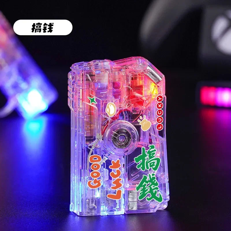 2-in-1 Luminous Fingertip Spinner Folding Lighter Transparent Rotating Decompression Windproof Lighter Men's Gifts