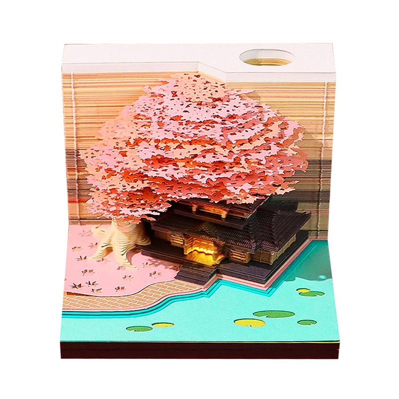 Tree Desk Calendar With LED Lights 2025 Calendar Memo Pad Creative Desk Calendar DIY Notes Notepad 3D Art Calendar Paper Carving