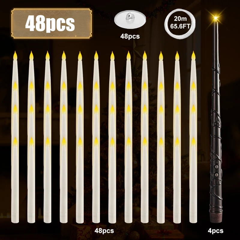 12-240 piezas nuevas velas flotantes sin llama que funcionan con pilas con varita mágica y control remoto, velas colgantes parpadeantes para decoración de bodas o el hogar