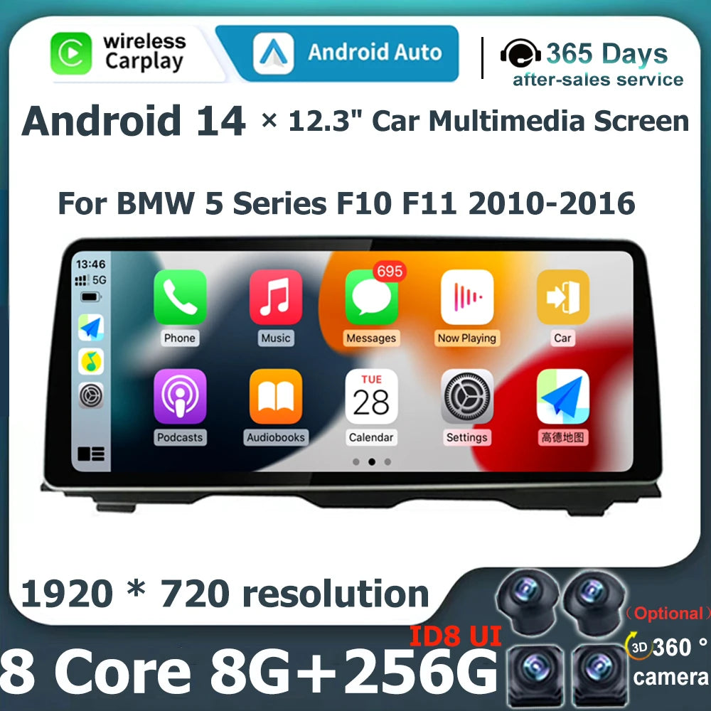 1920*720P Carplay 12,3 pouces Android 14 pour BMW Série 5 F10 F11 2010-2016 CIC NBT Système Auto Radio GPS Navigation Multimédia