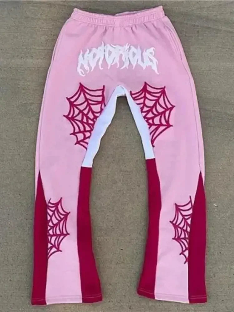 2024 American High Street Harajuku Spider web print Loose Hoodie Y2K Hip Hop Street Men Women's Casual Pullover Sweatpants goth
