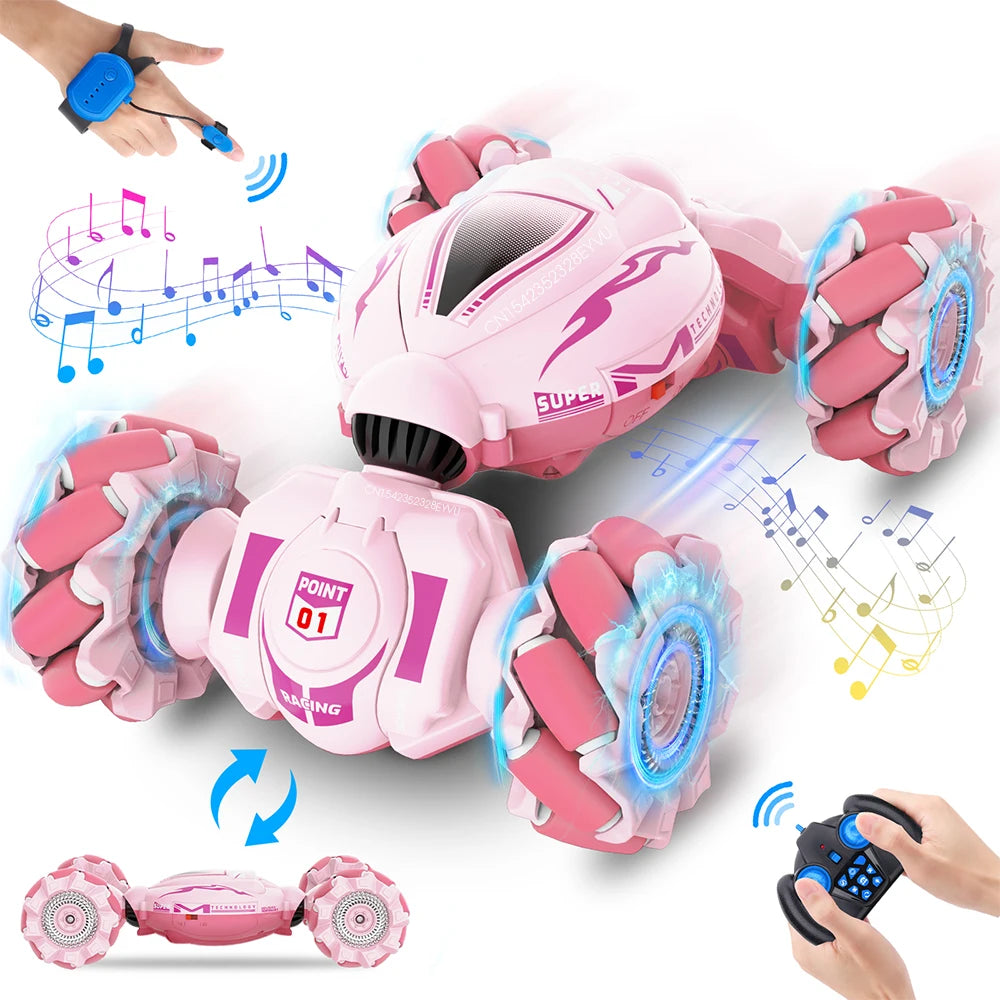 Coche acrobático todoterreno con control remoto, escala 1:18, con luz y música, para carretera, con sensor de gestos y rotación, para niños