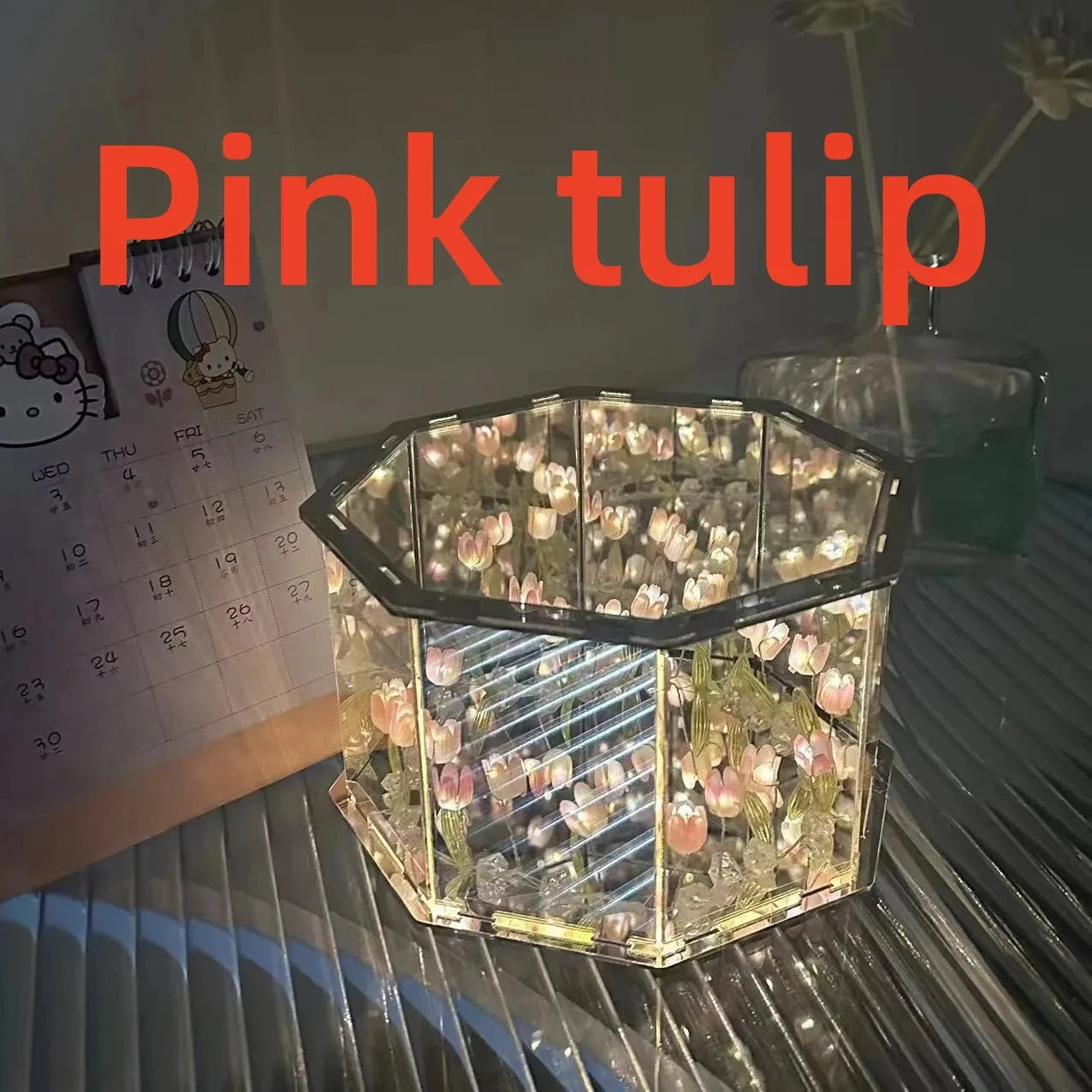 DIY Tulip Night Light Led Decorative Night Lamp Magic Cube Table Lamp and Mirror 2 in 1 for Birthday Gifts and Christmas Present