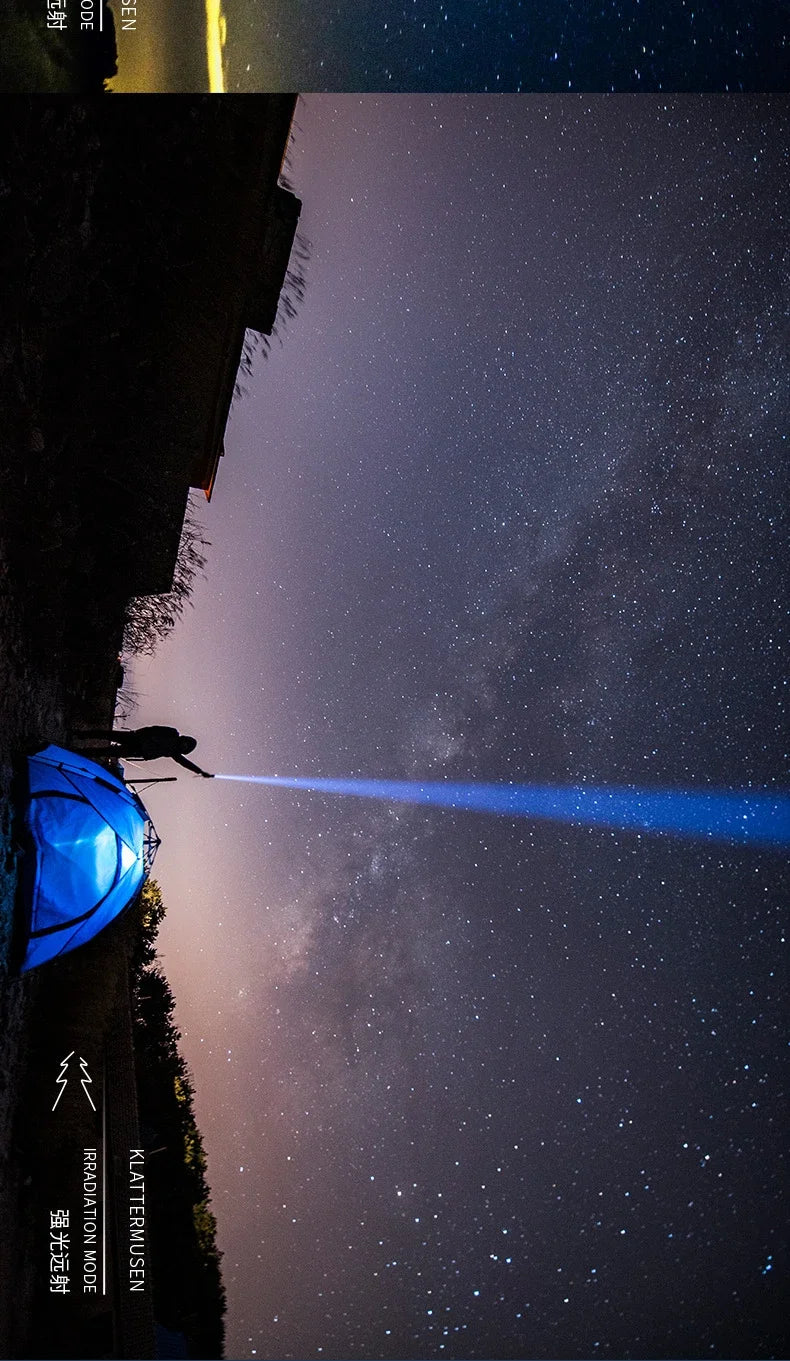 Linterna LED potente GT60 de 100 W, linterna táctica de largo alcance con pantalla de potencia, linterna con zoom recargable por USB para acampar al aire libre
