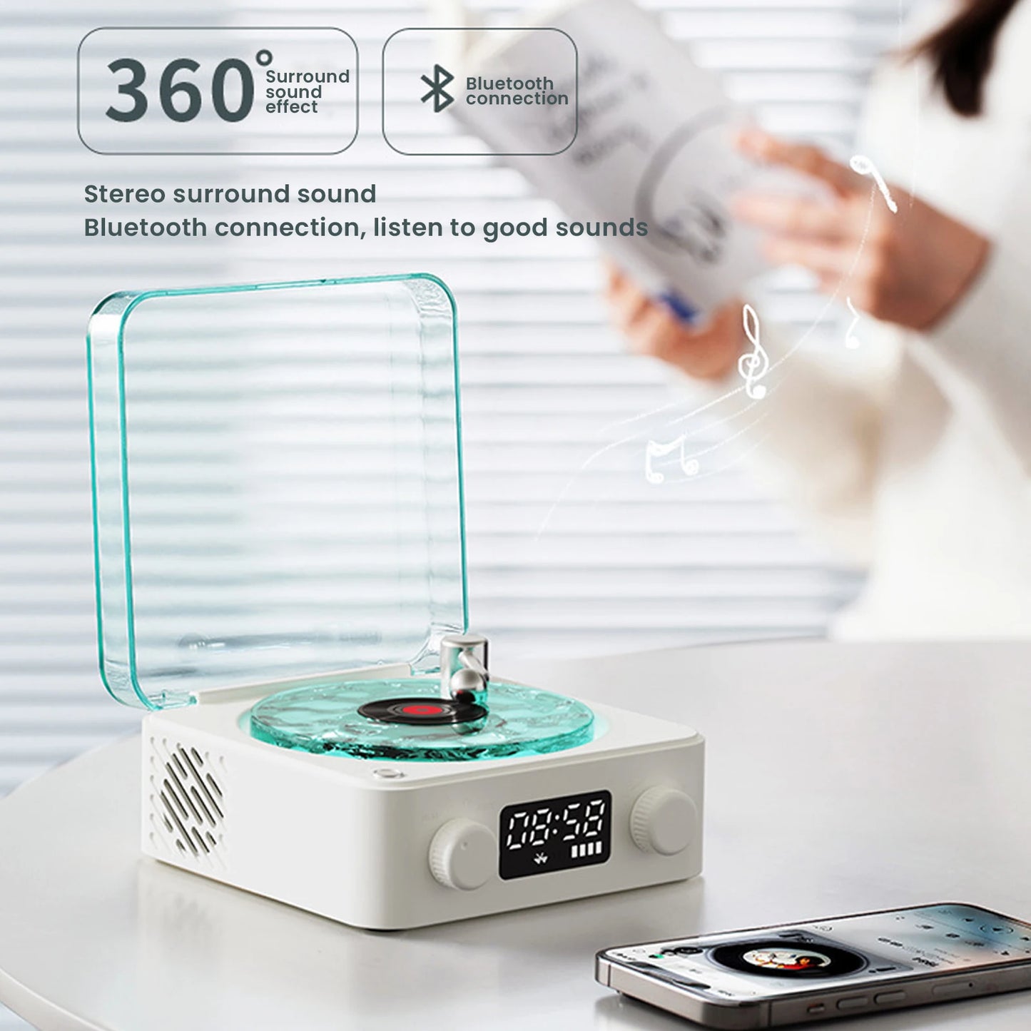 Vintage Vinyl Bluetooth Speaker Waves Vinyl Player White Noise Altavoz Bluetooth Retro Sleep Aid Turntable Speaker with Light
