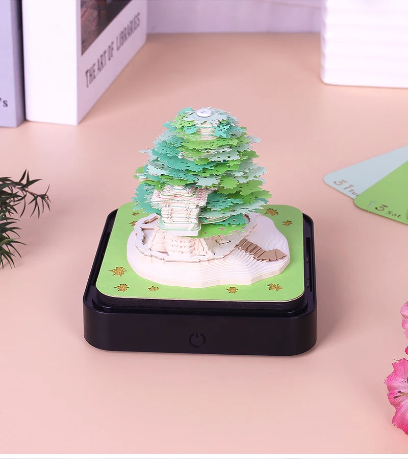 Omoshiroi Block 3D Notepad 2024 Calendar 3D Sakura Tree House Memo Pad Cute Block Notes 3D Sticky Notes Christmas New Years Gift