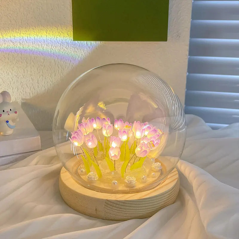 Lámpara de noche con tulipán artificial YOMDID, hecha a mano, lámpara de noche LED para dormitorio, decoración, regalos de cumpleaños y Navidad