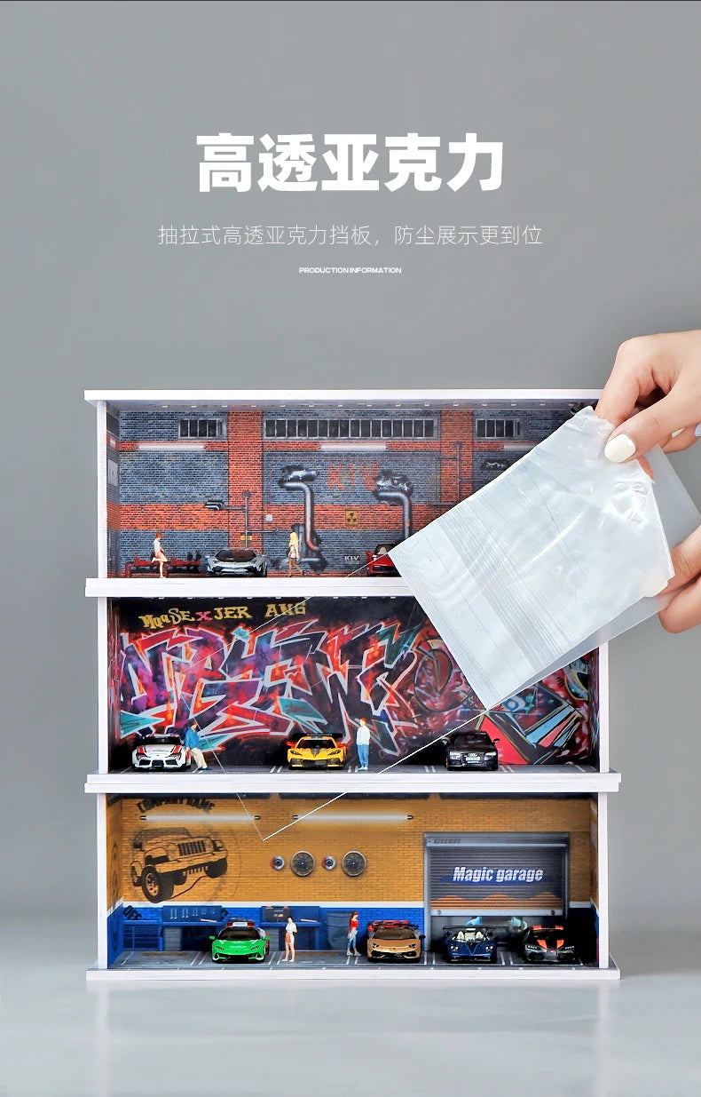 1/64 Simulated Parking Lot Model Classic Static Car Bburago Alloy Diecasting Vehicles Miniature Scene Assembly Display Frame Toy
