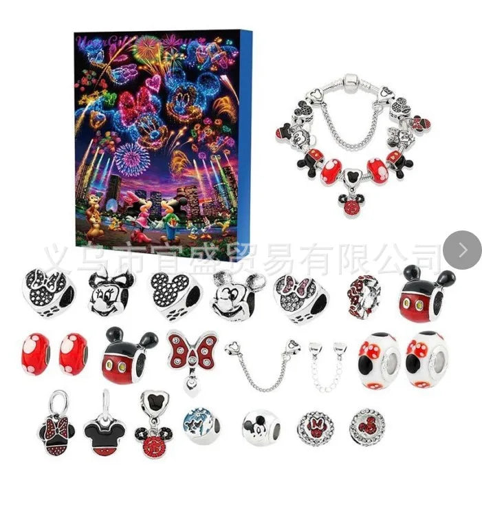 2024 Disney Christmas Angel Comes Jewelry Gift Box Anime Stitch Winnie The Pooh Mickey Kawaii DIY Beaded Bracelet Christmas Gift