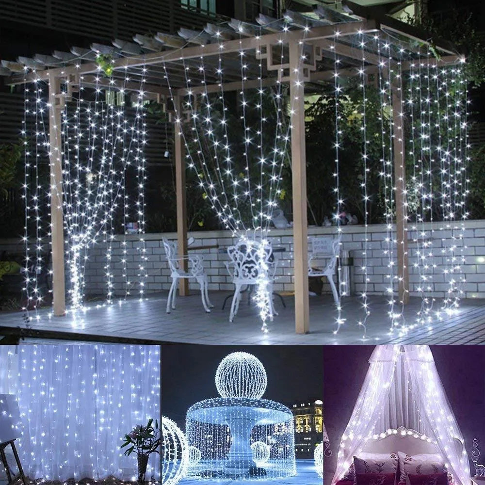 6X3M 3X3M Solar Curtain Light Outdoor Led Icicle Light 8 Modes Waterfall Christmas Fairy String Light for Garden Patio Decor