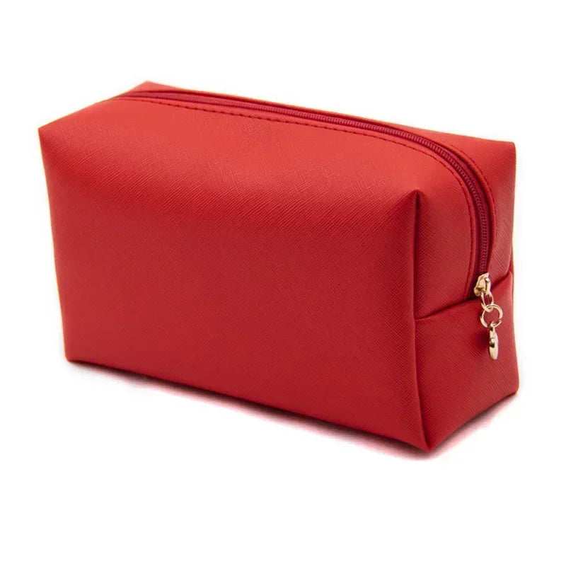 Women Cosmetic Bag Waterproof PU Leather Solid Color Makeup Pouch Travel Portable Wash Toiletry Storage Bag Organizer Purse 2025