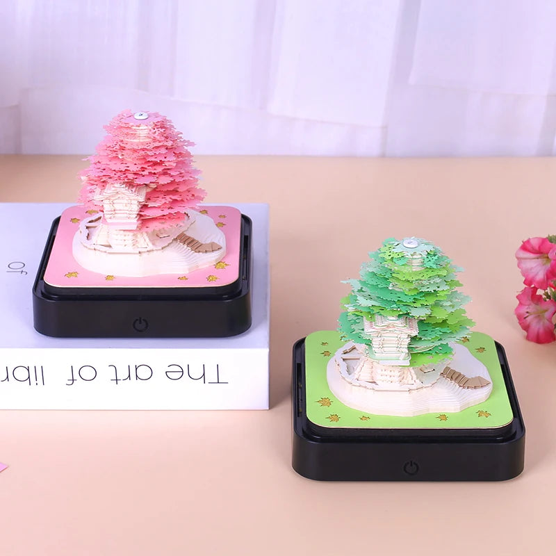 2024 Calendar Memo Pad With LED Lights,Time Piece Calendar,Creative Desk Calendar DIY Paper Carving Art Craft Desktop Decoration