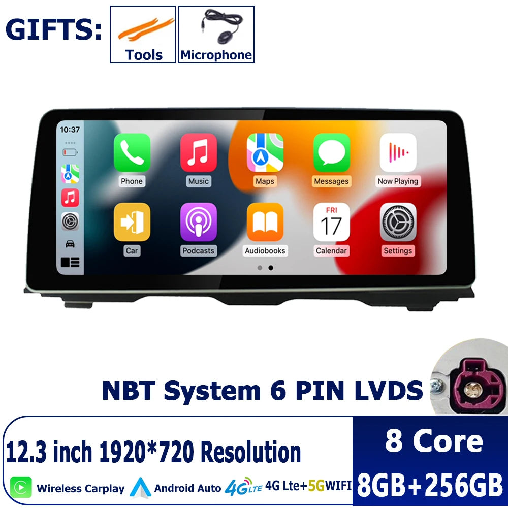 1920*720P Carplay 12,3 pouces Android 14 pour BMW Série 5 F10 F11 2010-2016 CIC NBT Système Auto Radio GPS Navigation Multimédia