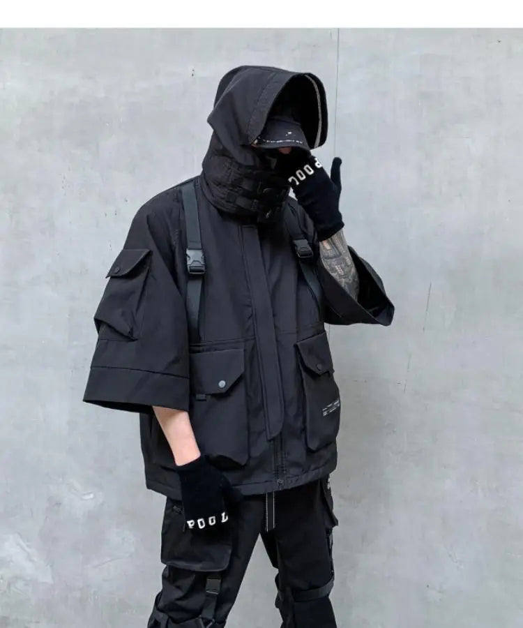 2022 Autumn Winter Hip Hop Techwear Cargo Jacket Men's Harajuku Casual Hooded Jackets Tactical Hooded Coats Streetwear
