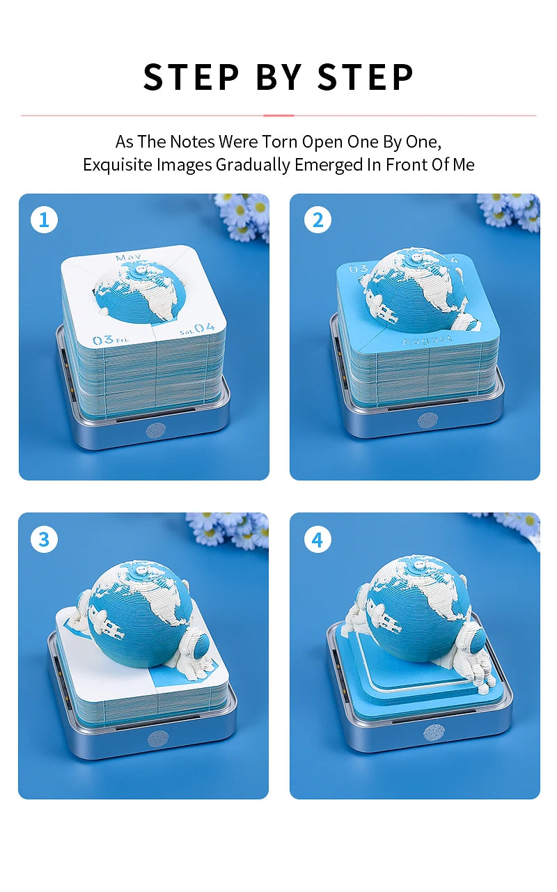 Omoshiroi Block 3D Notepad Earth Calendar 2024 Memo Pad Kawaii 3D Calendar Paper Notes Block Desktop Decoration New Years Gift