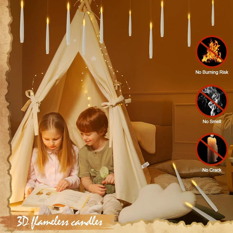 12-240 piezas nuevas velas flotantes sin llama que funcionan con pilas con varita mágica y control remoto, velas colgantes parpadeantes para decoración de bodas o el hogar