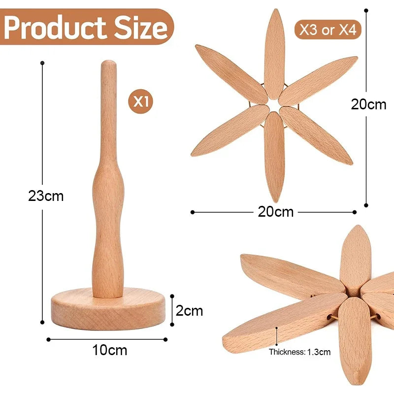 3/4Pcs Walnut Tree Table Mat Set Natural Foldable Wooden Tree Trivet for Hot Dishes Pot Bowl Teapot Holder Placemat
