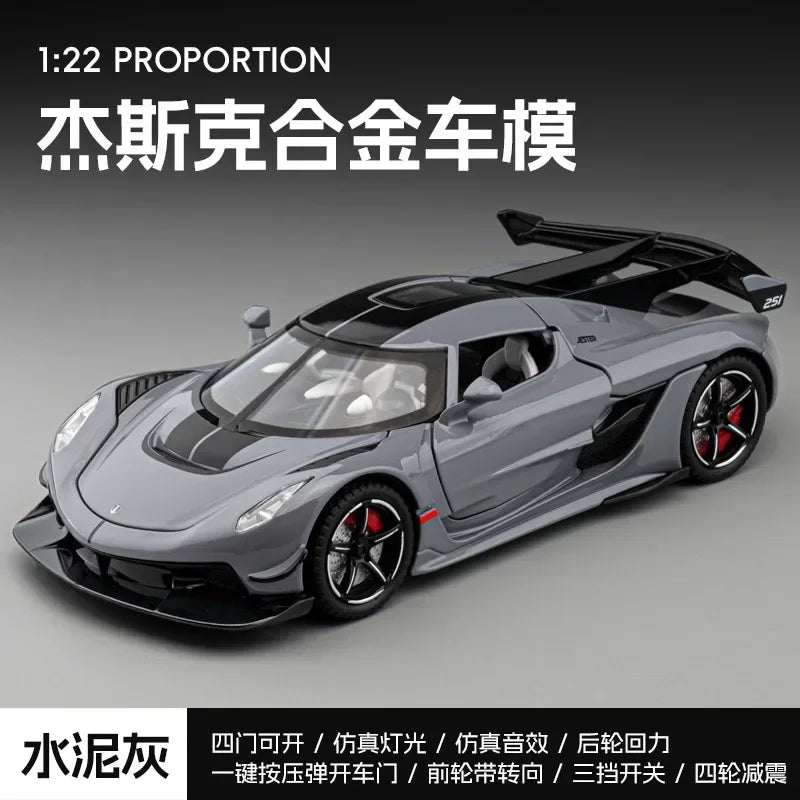 1:22 Jesko coche deportivo simulación de fundición a presión modelo de aleación de metal coche sonido luz pull back colección niños juguete regalos C359