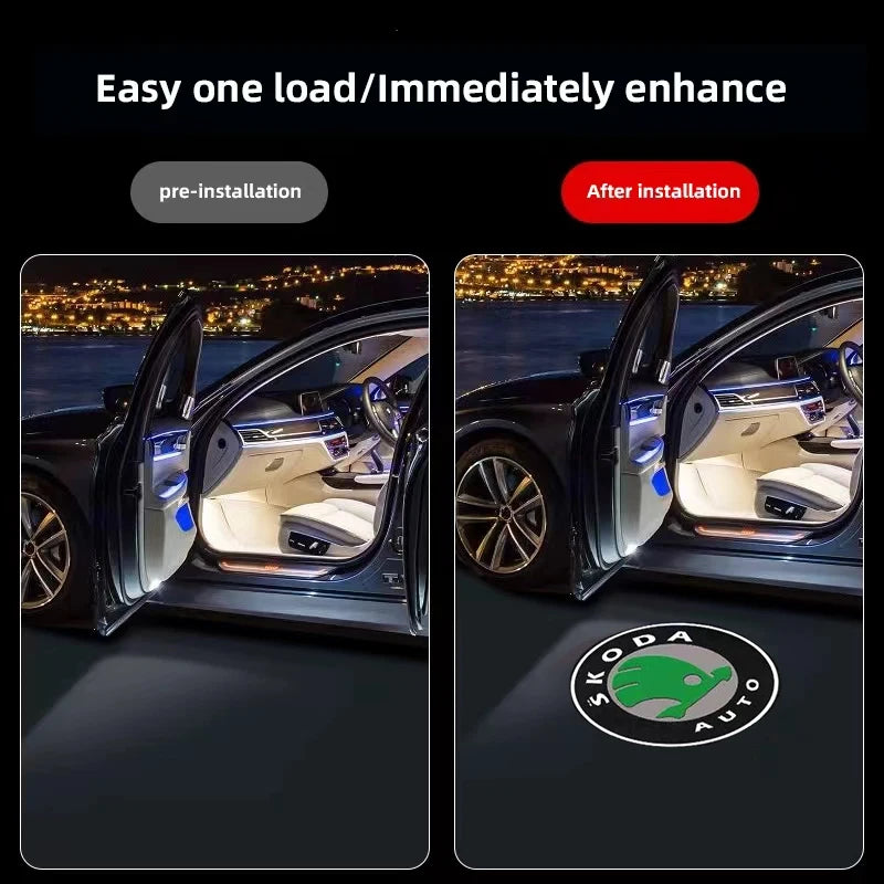 2Pcs Car Door Emblem Light Welcome Lamp Wireless Laser Projector Auto Decoration LED For Skoda Octavia Rapid Kodiaq Karoq Fabia