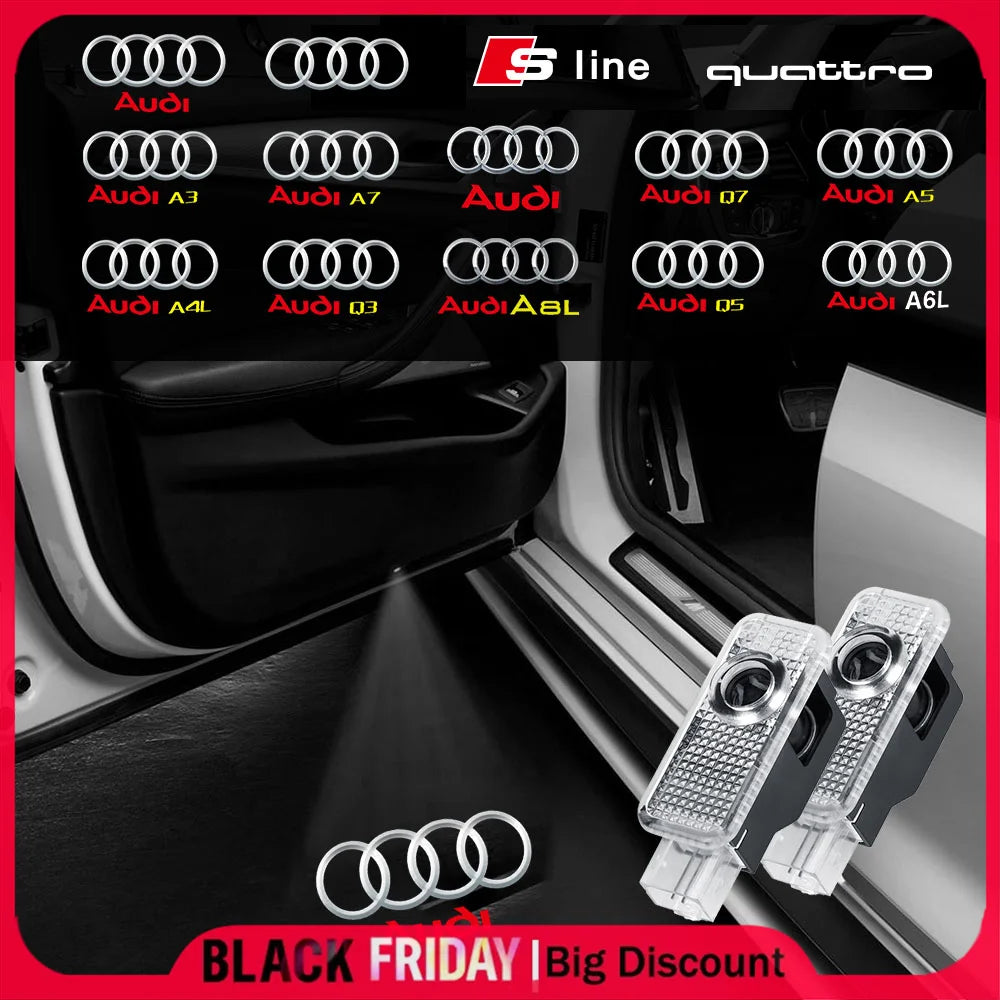 2PCS 3D LED Car Door Welcome Lights Decoration for AUDI SLINE RS S3 S4 S5 S6 QUATTRO A3 Q5 Auto Laser Projector Lamps Accessorie