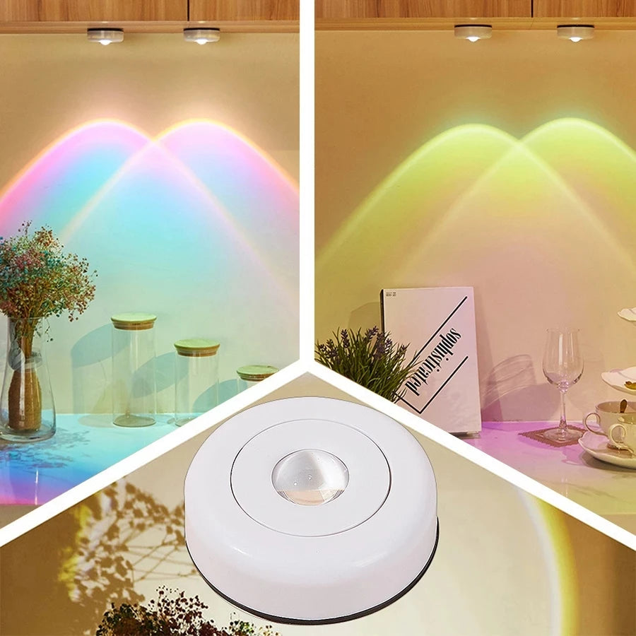 Sunset Lamp Under Cabinet Lights Battery Operated Sunset Projector Kitchen Wine Cabinet Closet Decor Bedroom Atmosphere Lamp