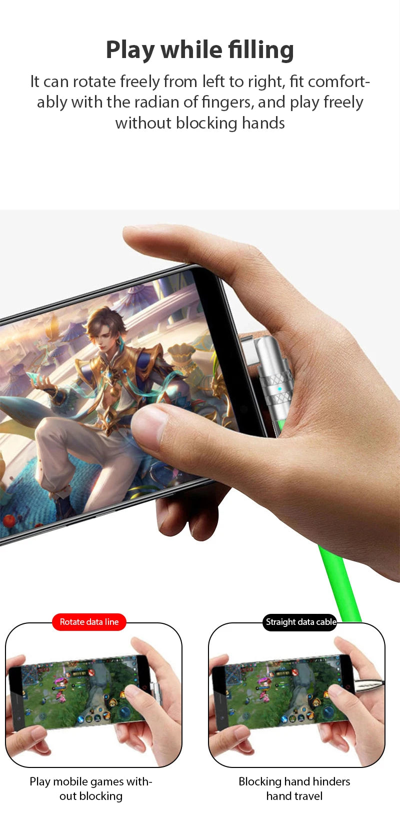 120W Usb Type C Fast Charge Cable 180 Degree Elbow Rotation Type C-Lightning Zinc Alloy Liquid Silicone Data Cable with Light