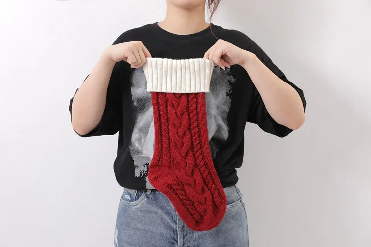 Chaussette de Noël de grande taille de 45,7 cm, chaussette de compression tricotée pour enfants, chaussette suspendue pour cadeau de bonbons, décoration de Noël