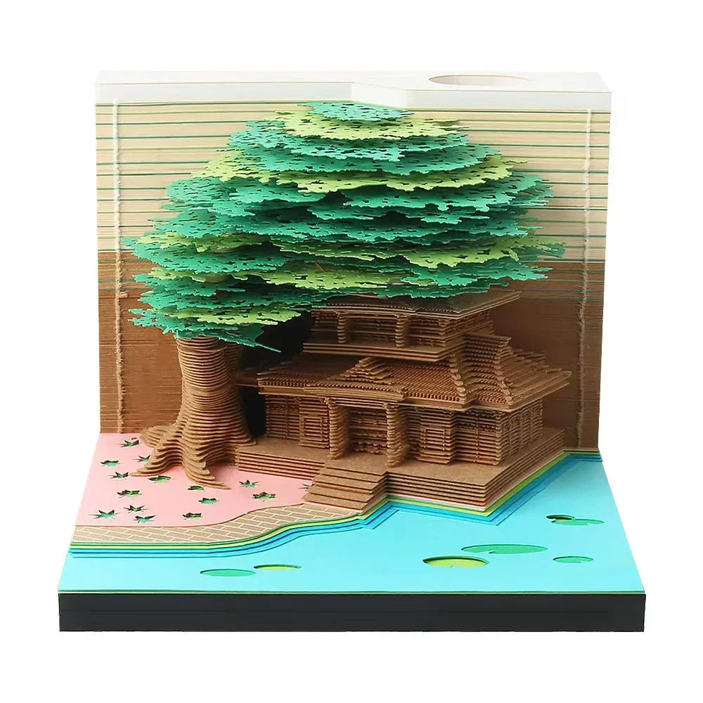 Treehouse 3D Desktop Calendar Sticky Notes Creative Crafts Souvenirs Paper Carvings Post-it Notes New Year Gifts Office Ornament